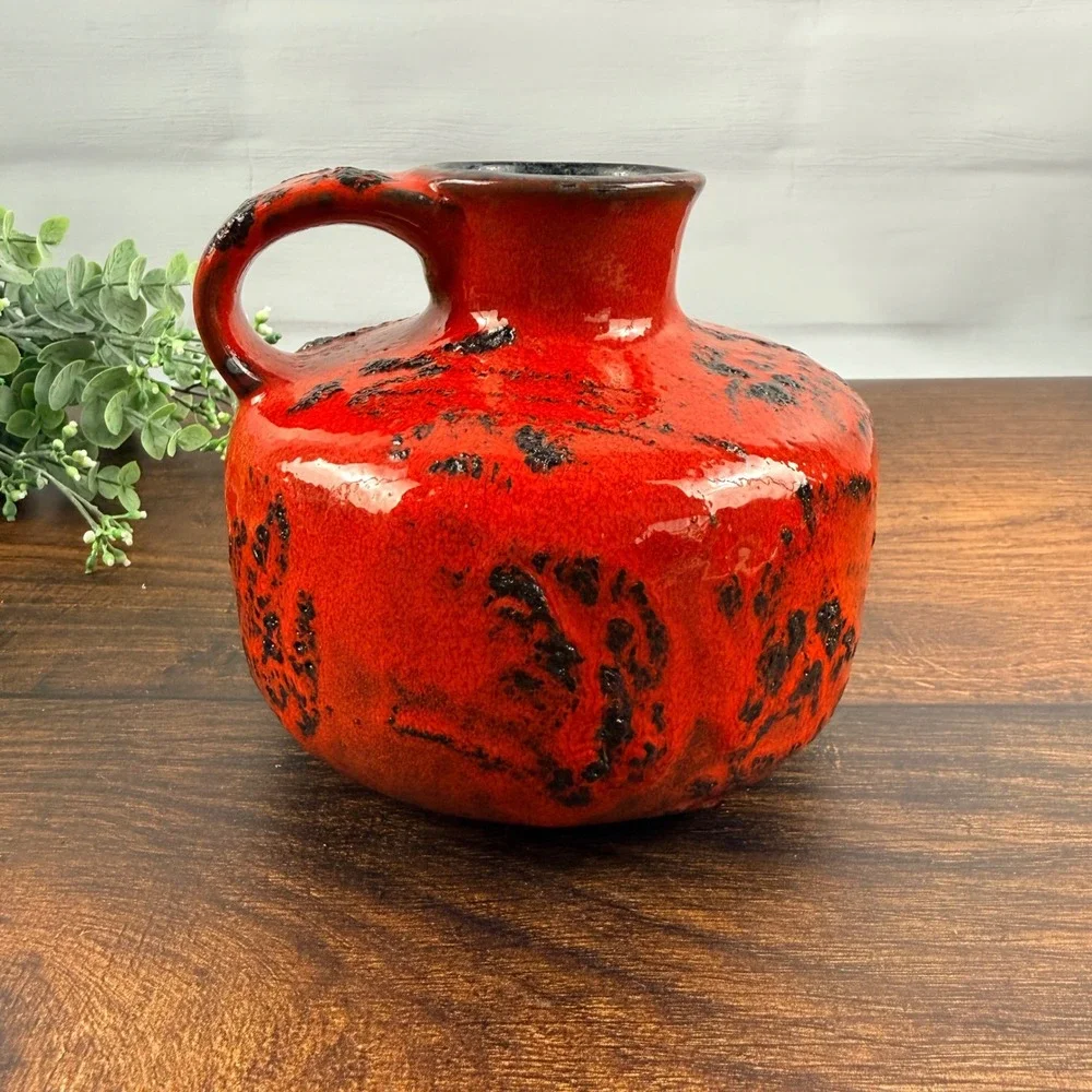 Gräflich Ortenburg West German Fat Lava Krug Vase Red Black 619/1 WGP